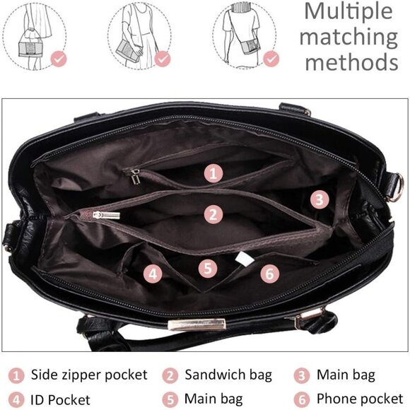 Spacious Elegant Satchel Handbag with Multiple Pockets - Perfect Gift Option - Picture 5 of 7
